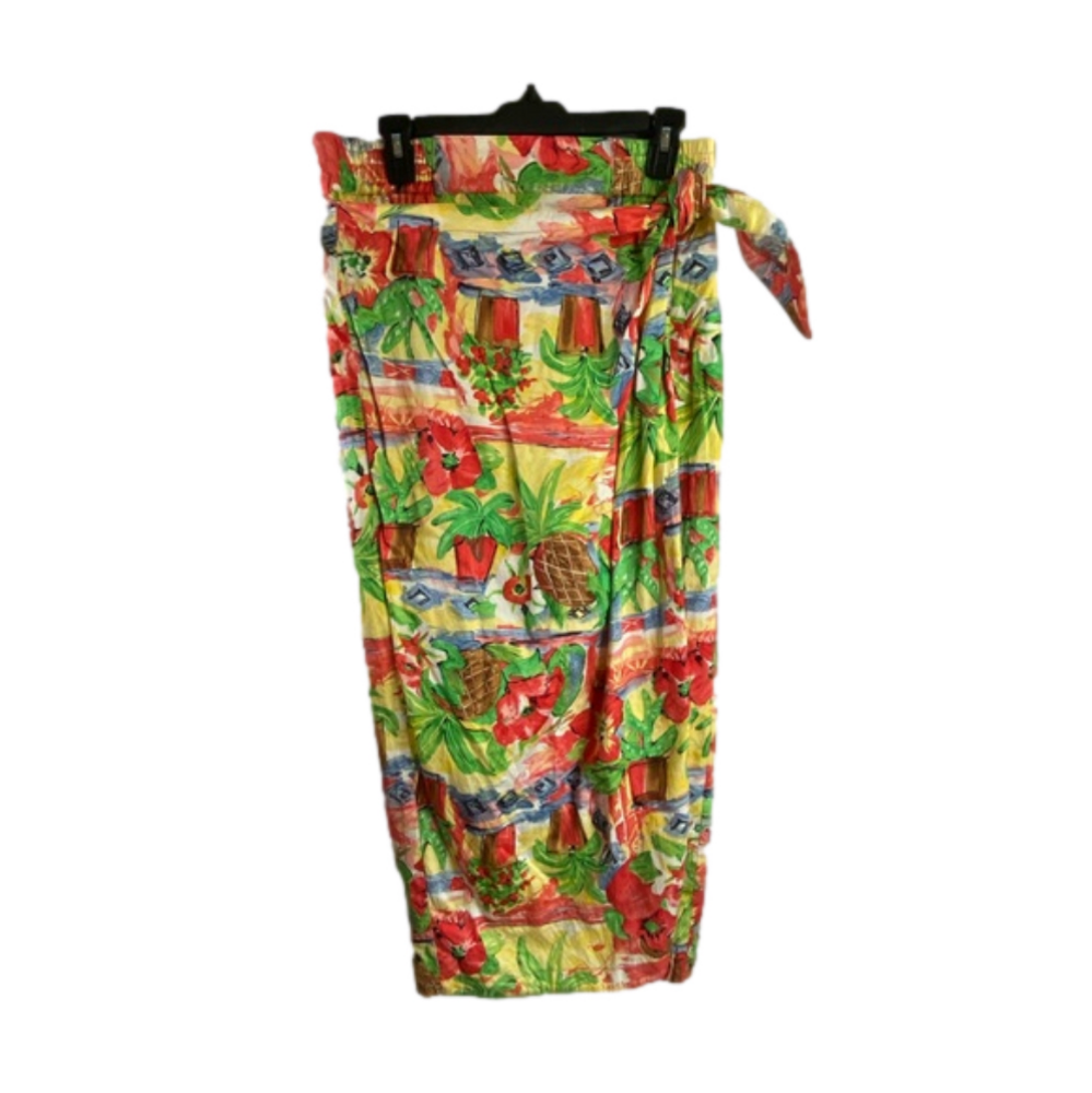 Bonnie Boynton Tropical Print Cotton Wrap Skirt Size L USA NWOT Vintage SKU0291